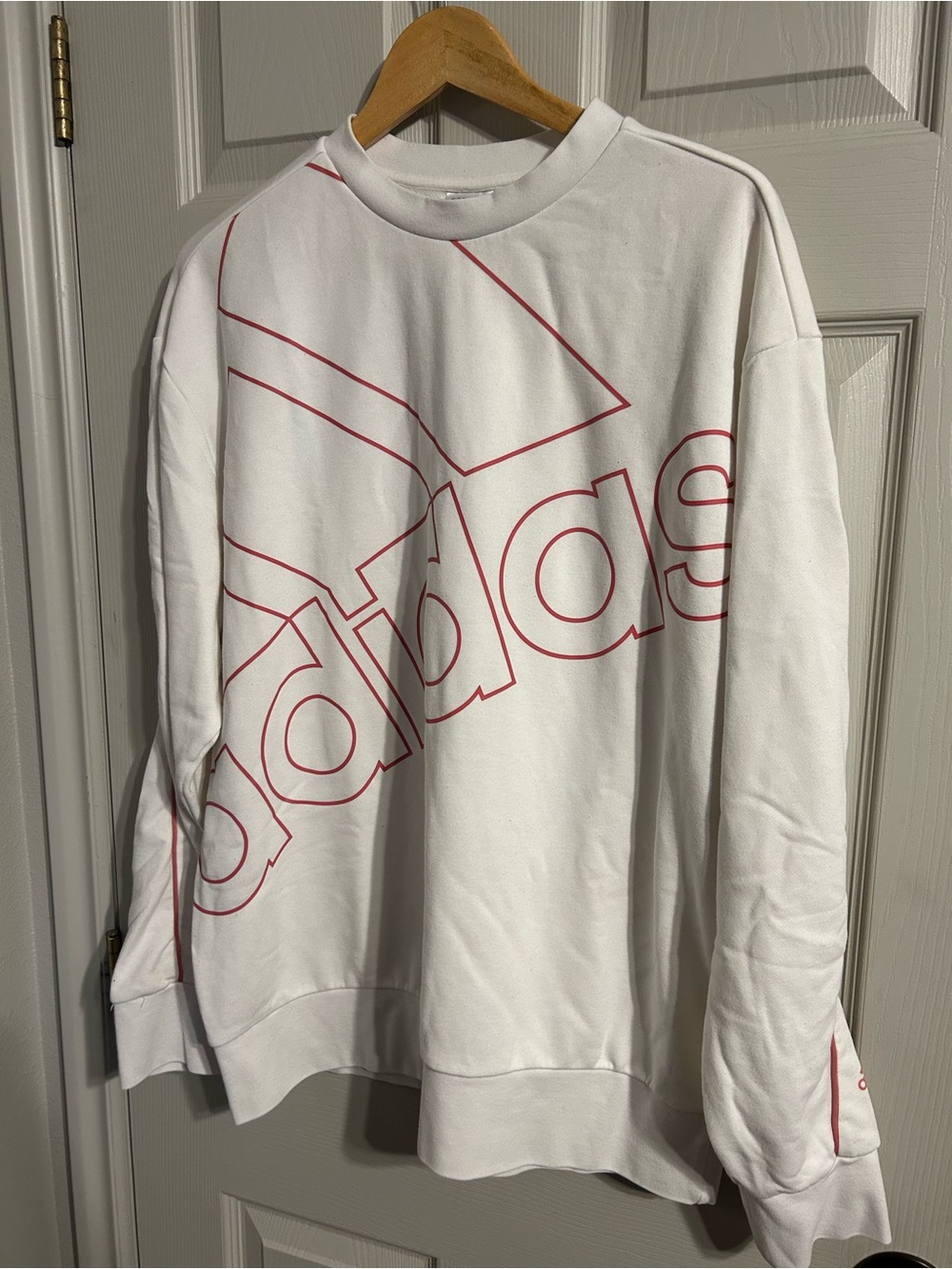 adidas White Crewneck Sweatshirt with Red Outline Logo